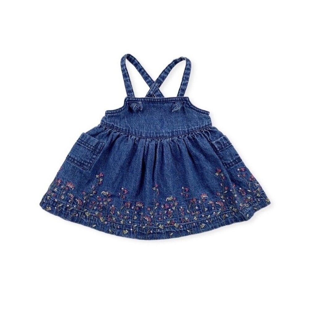 •Vintage• Gymboree Y2K Embroidered Denim Knot Pinafore